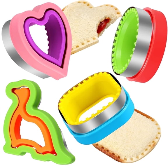Asunby Sandwich Cutter Set with 4 Shapes for Kids & Adults - Heart, Square, Circle, Dinosaur