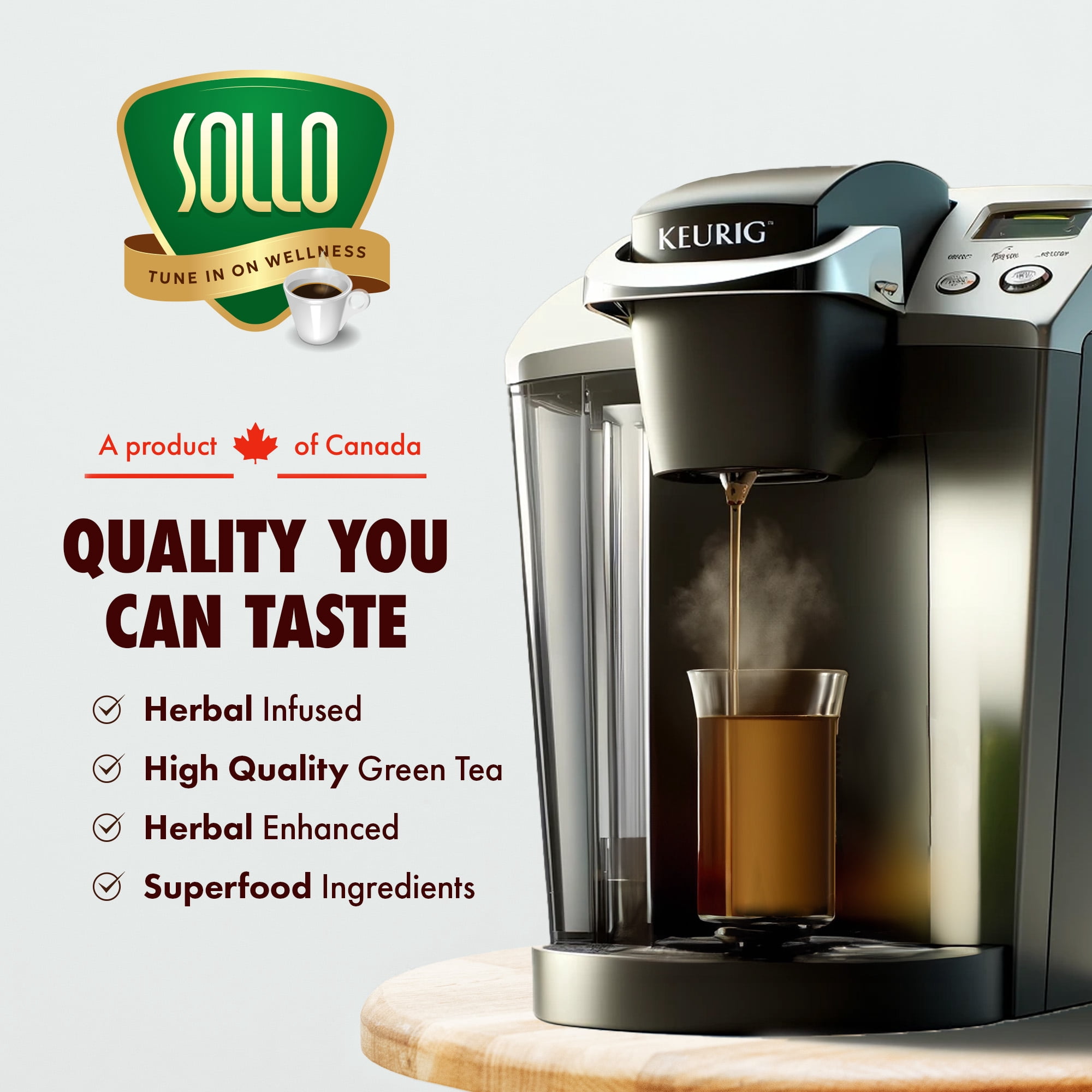 SOLLO Detox Green Tea Pods with Milk Thistle, Acai, Vitamins & Ginger | Slimming & Cleansing Formula with Herbal Extracts, Compatible with Keurig 2.0 Brewers, 24 K-Cup