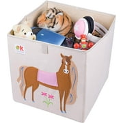 Wildkin 13 Inch Kids Storage Cube for Boys and Girls, Toy Organizer (Horses Pink)