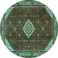 thumbnail image 1 of Ahgly Company Machine Washable Indoor Round Medallion Turquoise Blue Traditional Area Rugs, 5' Round, 1 of 4