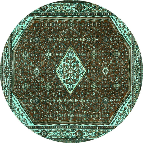 Ahgly Company Machine Washable Indoor Round Medallion Turquoise Blue Traditional Area Rugs, 5' Round