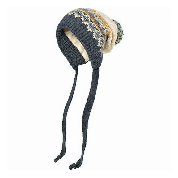Winter Hat for Women, Knit Beanie for Women with Ties to Adjust, Womens Winter Hat Cold Weather