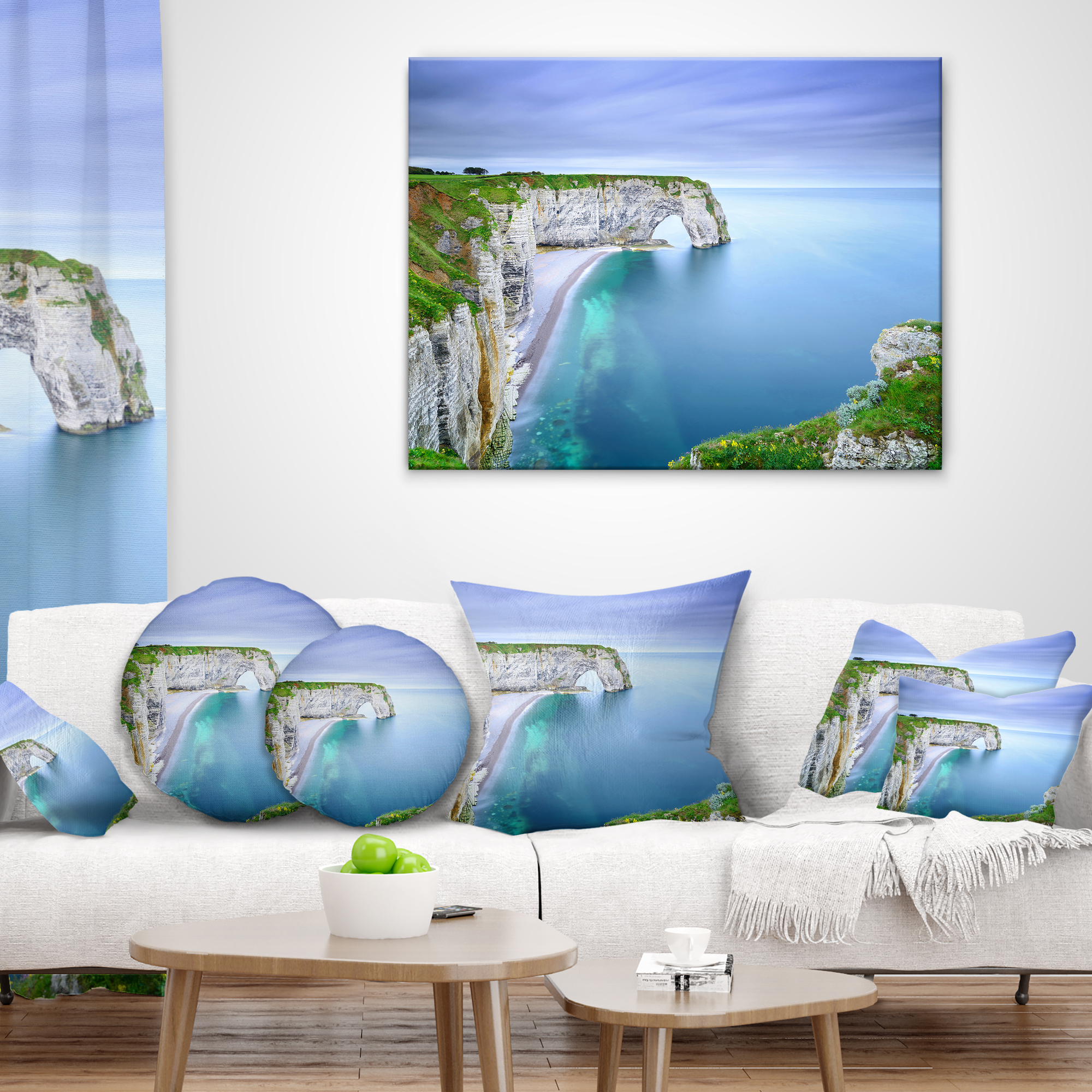 Designart Manneporte Natural Rock Arch - Seashore Photo Throw Pillow - 16x16