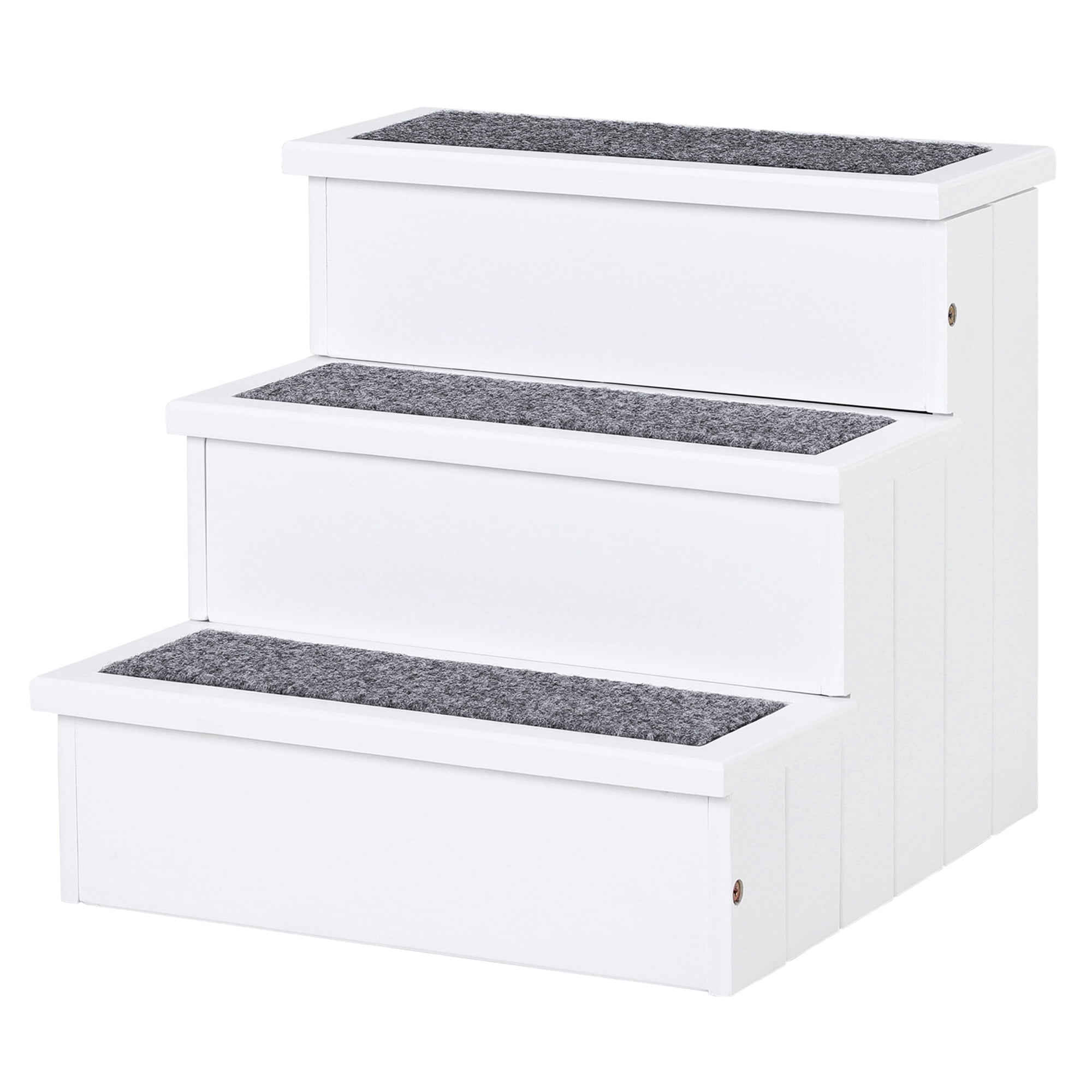 3 Step Wooden Carpeted Non Slip Pet Stairs Ramp for Cats and Small Dogs - White