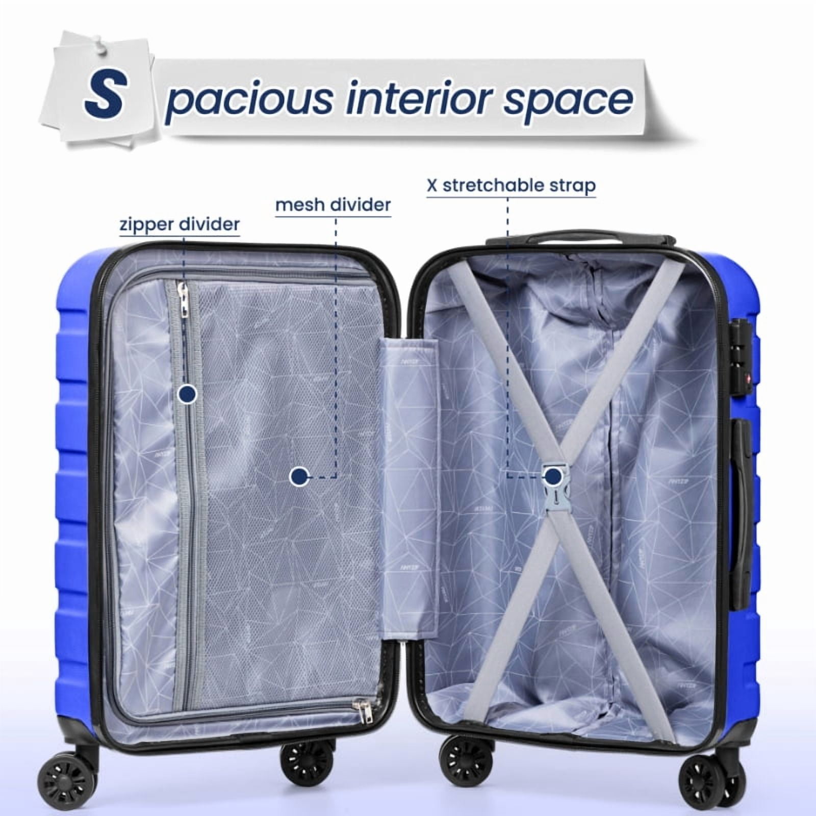 Luggage Set 3 Piece,PC ABS Lightweight Hardside Suitcases with TSA Lock,Carry on luggage with Wheels,DarkBlue