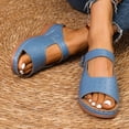 thumbnail image 2 of Slip On Wedge Sandals for Women Comfortable Open Toe Mules Adjustable Walking Platform Slides for Summer Travel Blue Size 8, 2 of 6