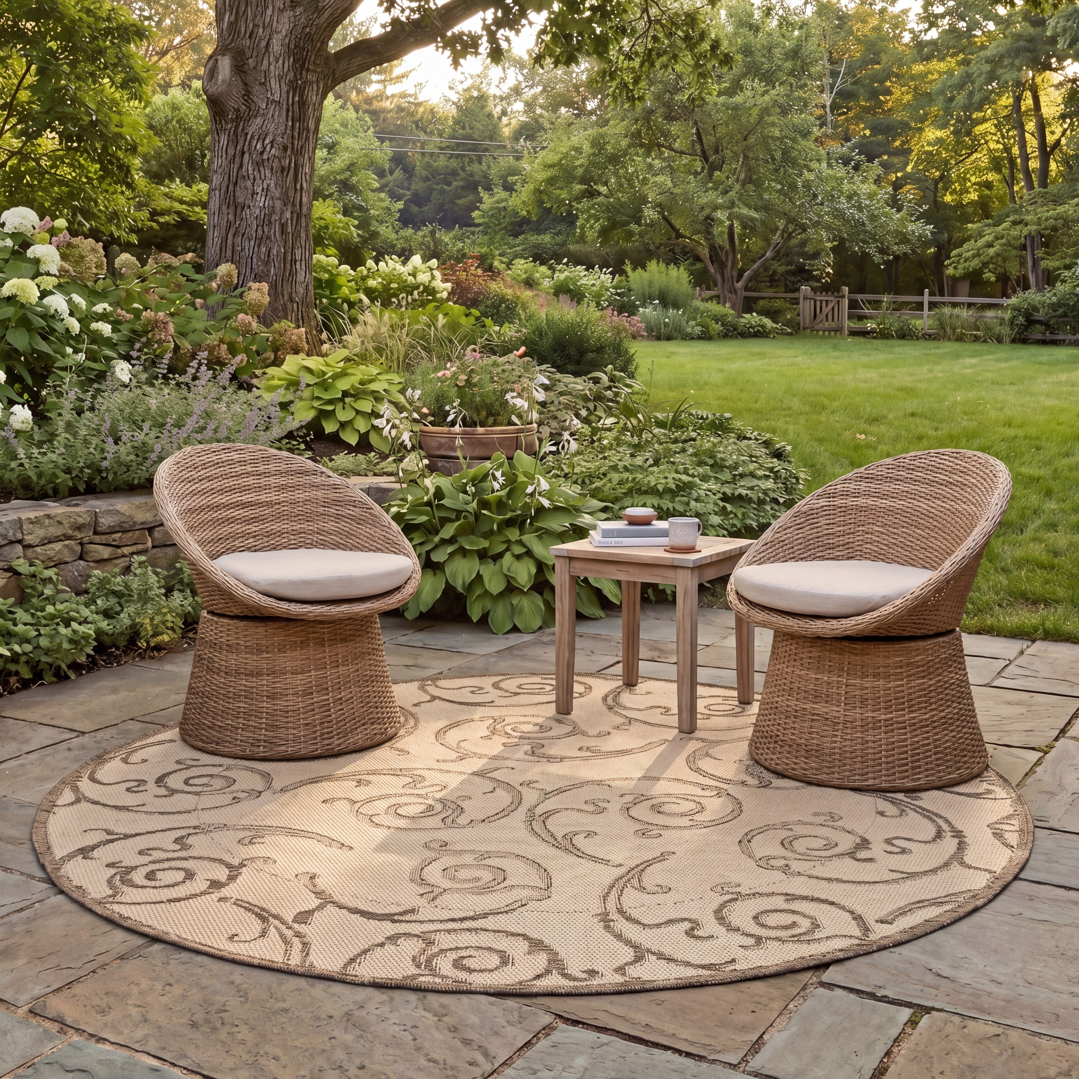 Safavieh Courtyard Daniel Oriental Indoor/Outdoor Area Rug, Natural/Brown, 5'3" x 5'3" Round