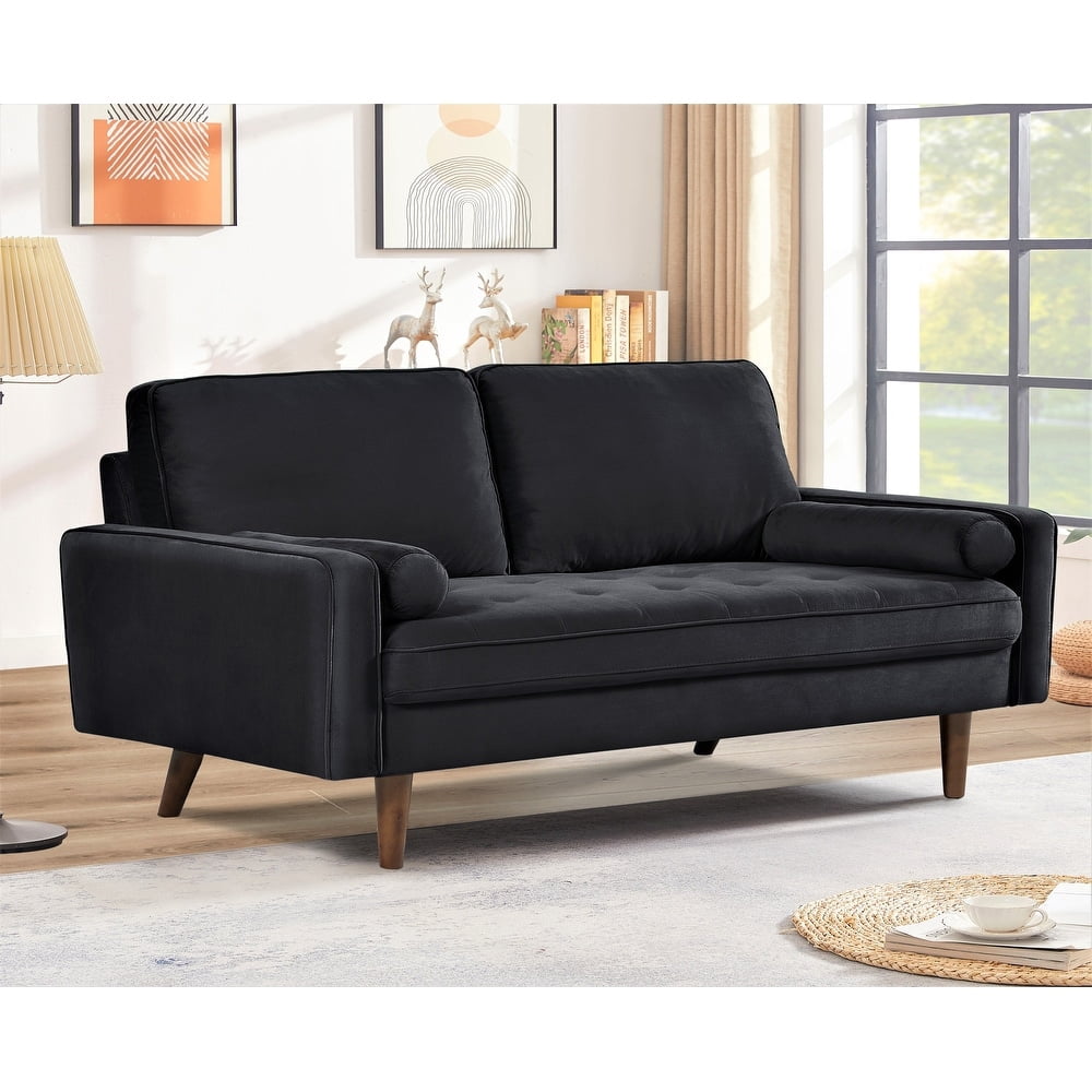 US Pride Furniture Monahan 58''W Velvet Tufted Loveseat, Black