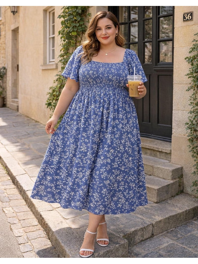 plus size blue summer dress Cassie LIZ Womens Dresses Square Neck Floral Print Maxi for Curvy Women with Pockets for Beach Wedding Vacation (xl-5xl) edit: Tailoring Size:Belt-56 Tailored Halter Midi Dress Linen dress Buyers are responsible for