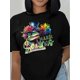 thumbnail image 2 of 1pc Mardi Saurus Graphic Tee, Women'S Polyester Crew Neck T-Shirt, Casual Short-Sleeve Knit Fabric, All-Season Mardi Gras Dinosaur Print Top, 2 of 7