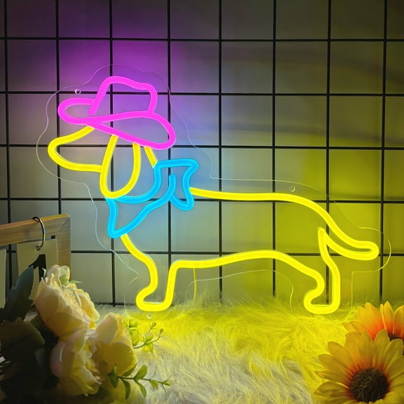 Dachshund Neon Sign Dog LED Sign for Wall Decor, Cute Cowboy Dog Led Light Sign for Pet Shop, Bedroom, Home Wall Decor, Dog Party Decor, Gift for Dog Lover and Dachshund Fans