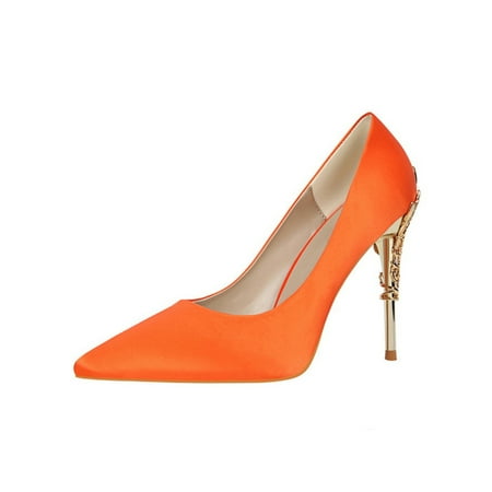 

Bellella Women Pumps Slip On Stiletto Heels High Heel Dress Shoes Comfort Party Wedding Orange 6.5