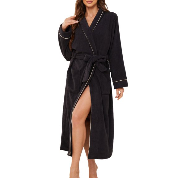 HEARTNICE Womens Fleece Robes, Soft Long Sleepwear Cozy Warm Bathrobes,(Black,S-M)