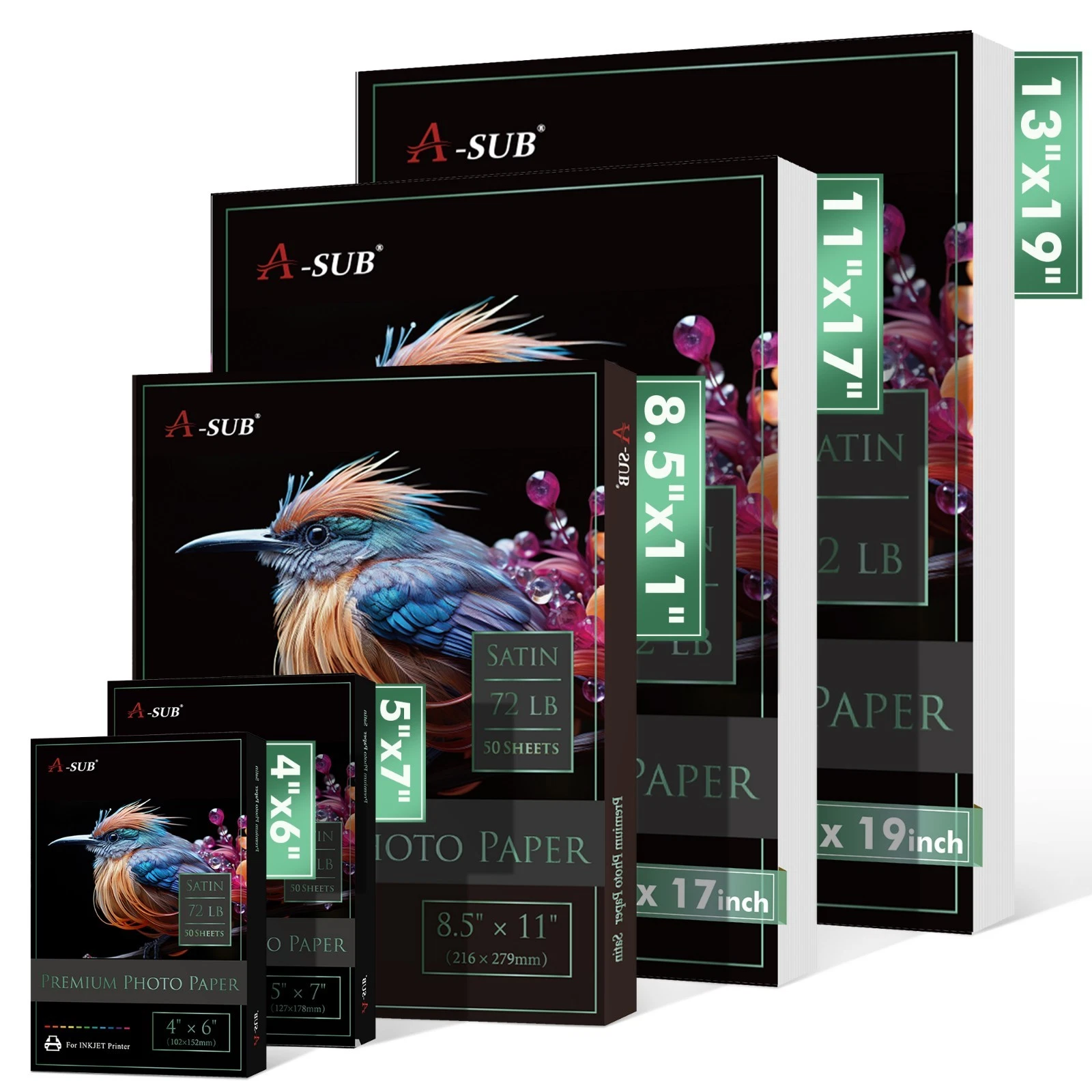 A-SUB Premium Satin Photo Paper, 72lb 260gsm, 8.5x11 inch, 100 Count, Soft Gloss Inkjet Printer Photo Paper