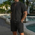 thumbnail image 6 of BLTIBY Mens Linen Outfits 2 Piece Set Casual Short Sleeve Button Down V Neck Shirts Loose Drawstring Shorts Soft Beach Vacation Loungwear Black L, 6 of 7