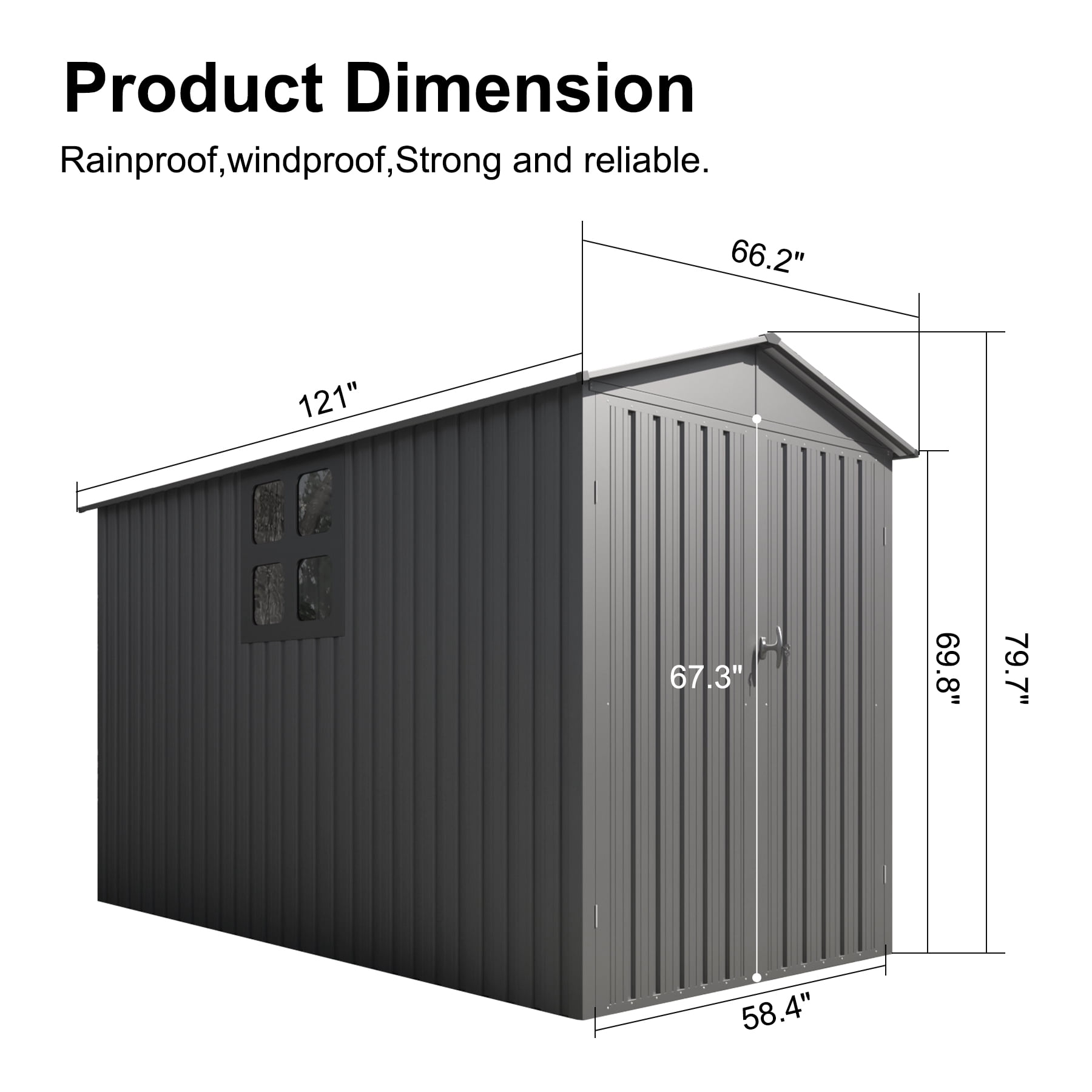 Chery Industrial Outdoor Metal Motorcycle Storage Shed with Window ,Tracks & Fixtures,Grey