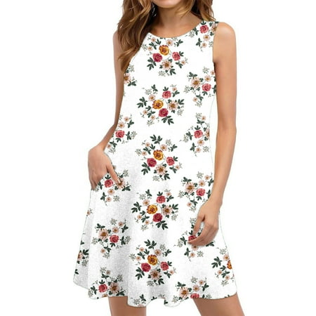 

Patlollav Womens Summer Dresses Clearance Short Sleeve Print Camisole Suspenders Dress