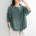 thumbnail image 2 of FNFYFH Womens Cotton Linen Shirts Half Sleeve Tops Loose Fit Solid Crewneck Tees,Pink, 2 of 3