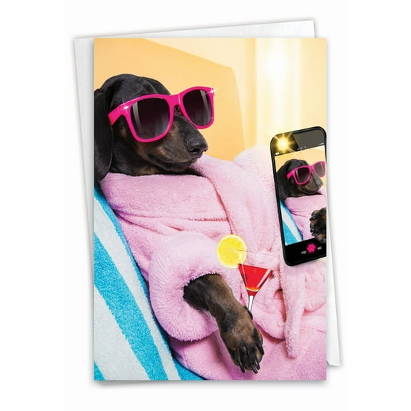 NobleWorks Funny Birthday Greeting Card with 5 x 7 Inch Envelope (1 Card) Bday Doggy Selfie Vacation C9512IBDG