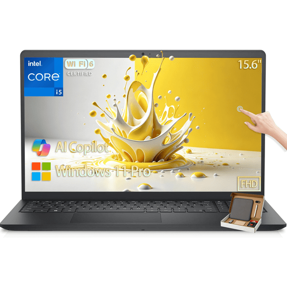 Dell Inspiron 15 Laptop for Business & Student, 15.6" FHD Touchscreen Display, 13th Intel core i5-1334U, 8GB DDR5 RAM, 512GB SSD, Windows 11 Pro, AI Copilot, Black