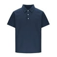 thumbnail image 4 of ohmzyzo Mens Short Sleeve Shirts Vintage Washed and Distressed Pure Cotton Lapel Polo Shirt Navy Blue L, 4 of 5