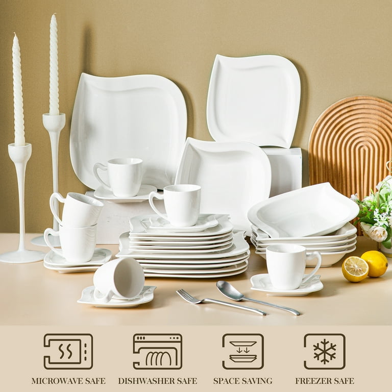 MALACASA Elvira 60-Piece White Porcelain Tableware Dinner Set with