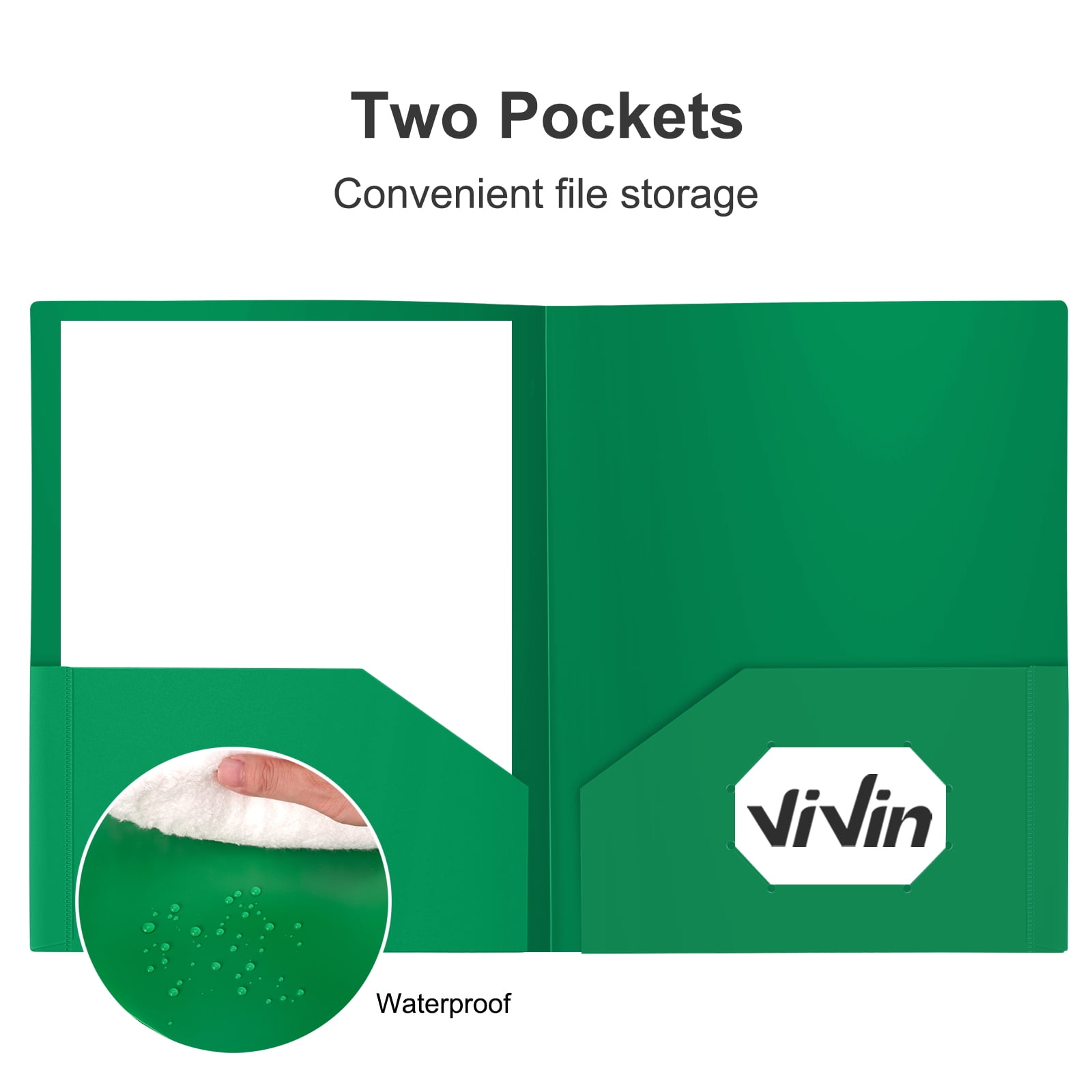 Vivin 12-Pack Sturdy Plastic Folder with 2 Pockets, Green