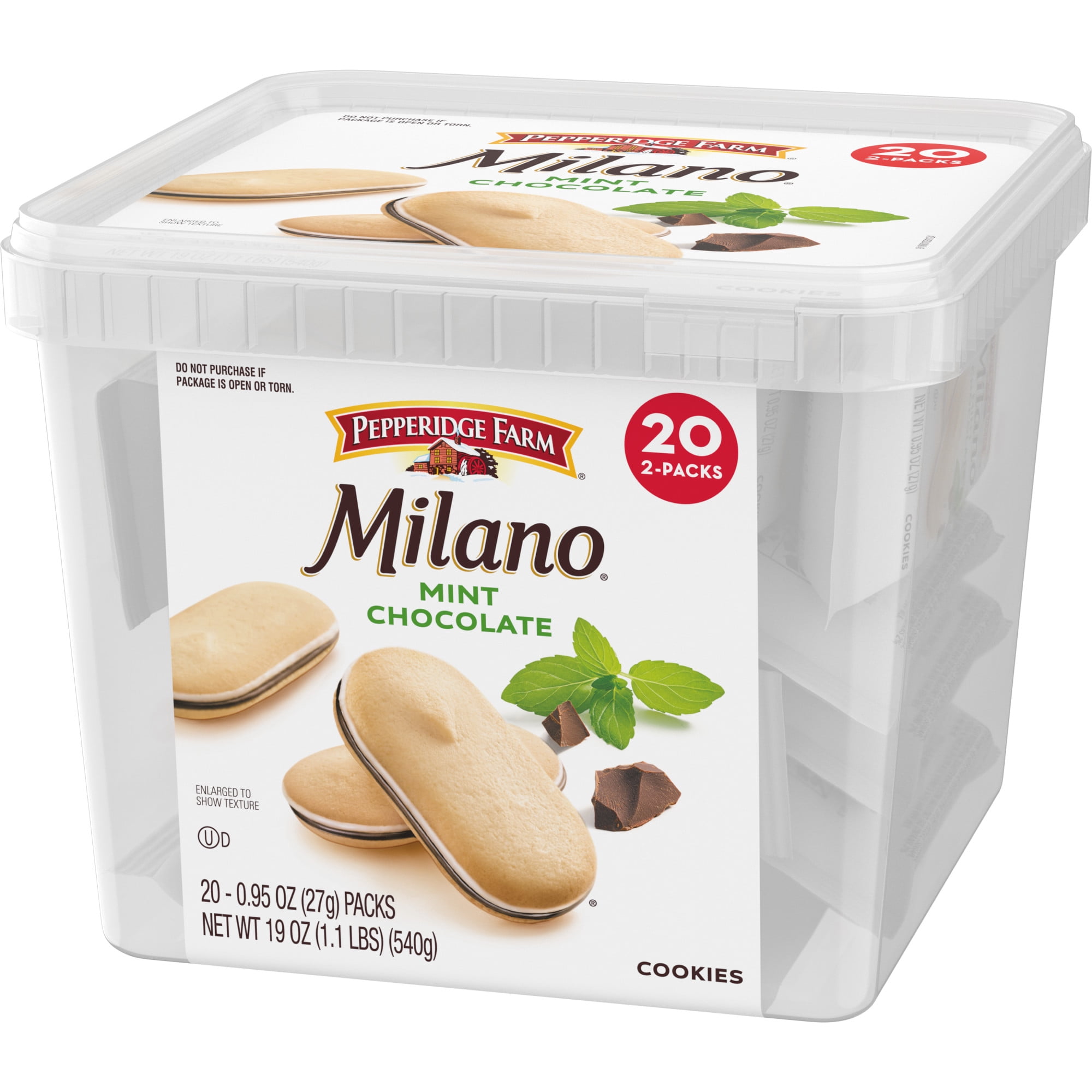Pepperidge Farm Milano Cookies, Mint Chocolate Cookies, 20-Count Multipack Tub, 2 Cookies per Pack