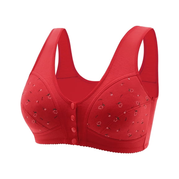 Stylish Front Clip Wireless Bra for Mature Women Cotton Fabric Floral Print and Wide Shoulder Straps Underwear Brassiere