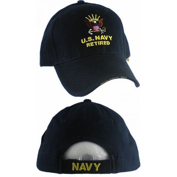 U.S. Navy Caps Retired Direct Embroidered Cap, Black, Adjustable