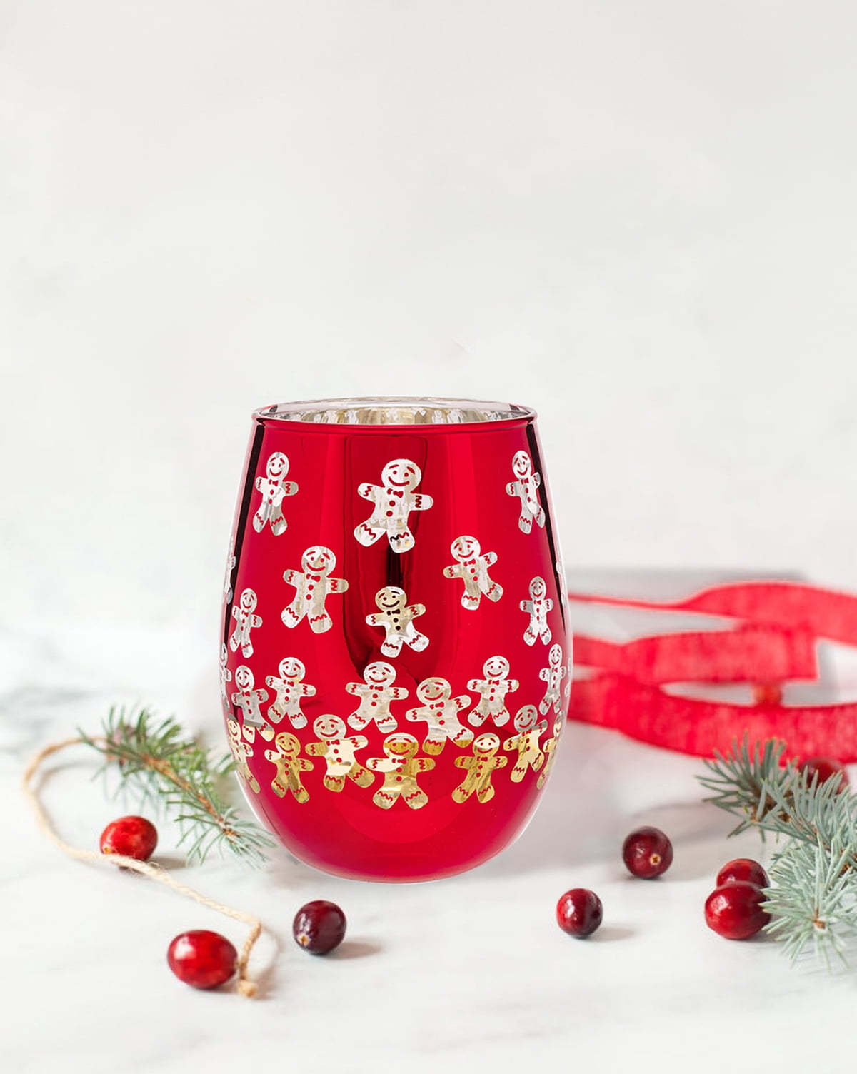 Stemless Gingerbread Man Wine Glass 17.5 OZ Holiday Time