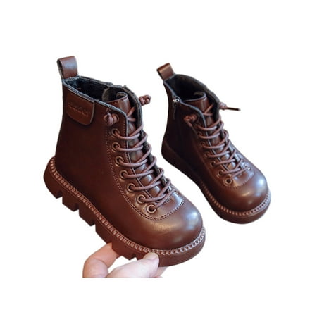 

Rotosw Unisex Kids Fashion Booties Comfort Lace Up Dress Boot Walking Non-Slip Zipper Ankle Boots Brown 12C