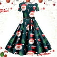 thumbnail image 2 of Women Christmas Outfit 1950s Christmas Themed Evening Party Prom Dress for Women with Festive Print and Short Sleeve Design Blue 2XL, 2 of 3