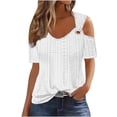 thumbnail image 2 of Sexy Cold Sholuder Tops for Women 2025 Summer Hollow Out Eyelet Short Sleeve Blouse Loose V Neck Tshirt Casual Tunics, 2026 New Limit time off, 2 of 6