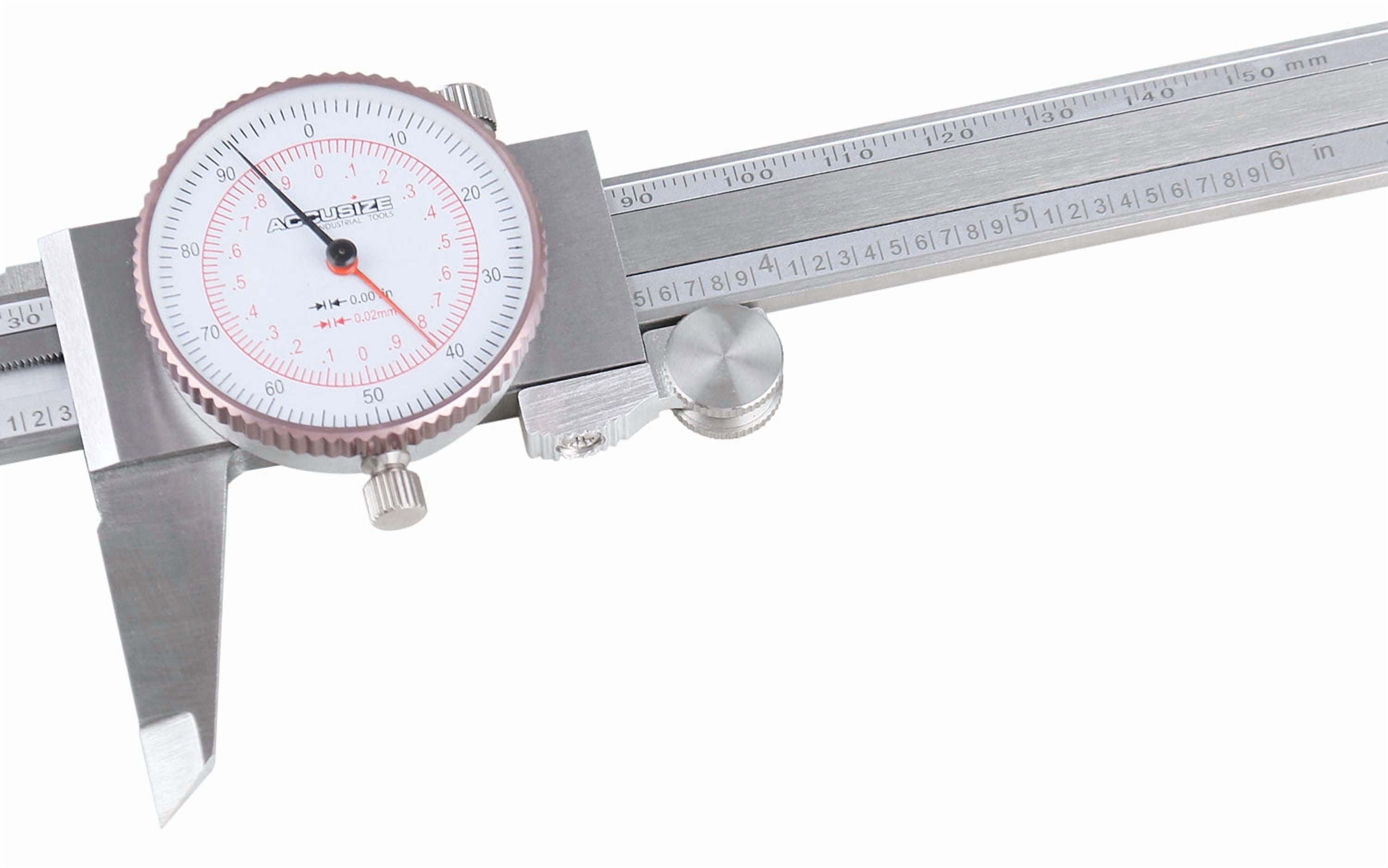 Accusize 0-6''/0-150 mm by 0.001''/0.02 mm Inch/Metric Dual Needle Precision Dial Caliper Stainless Steel, P920-S236