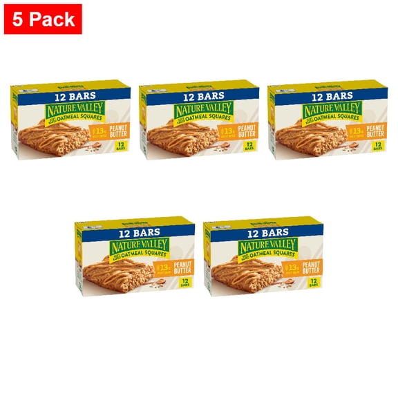 Nature Valley Peanut Butter Soft Baked Oatmeal Squares 12 ct / 1.24 oz - 5 Pack