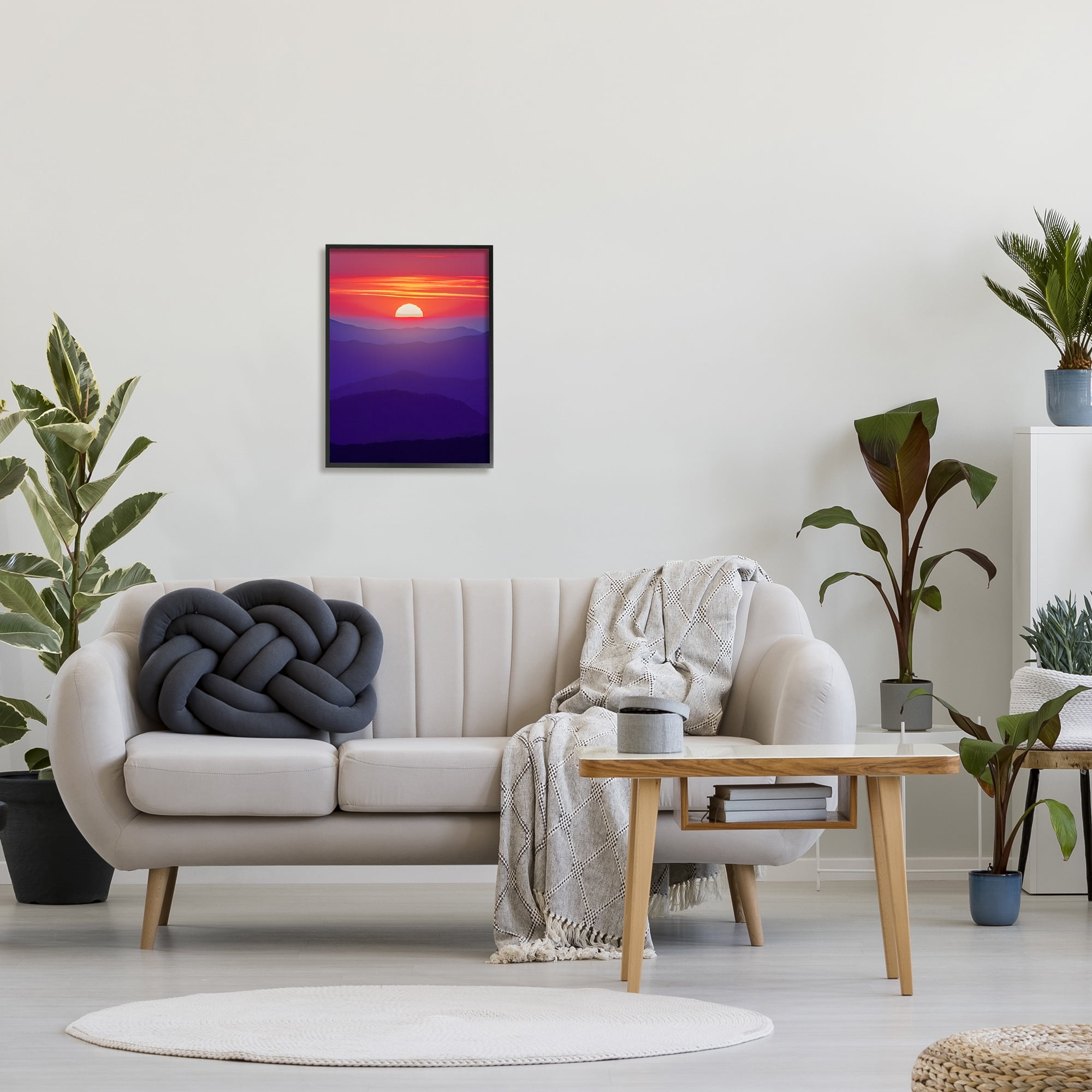 Stupell Red Sunrise Mountain Horizon Landscape Photography Black Framed Art Print Wall Art
