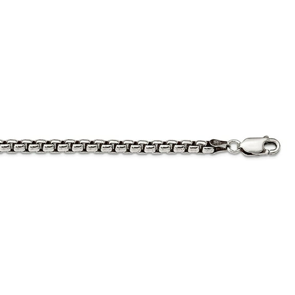 925 Sterling Silver 3.6mm Oxidized Round Box Chain Necklace 30 Inch Chain Necklace for Women and Men