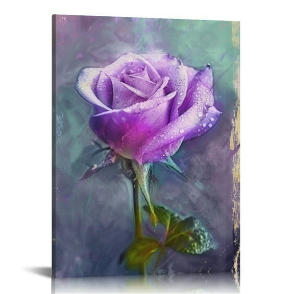 Creowell Purple Rose Wall Art Flower Picture Canvas Posters Print Modern Floral Artwork Framed For Living Room Bedroom Wall Painting Home Decor 16x20 in/12x16 in 12x16 in