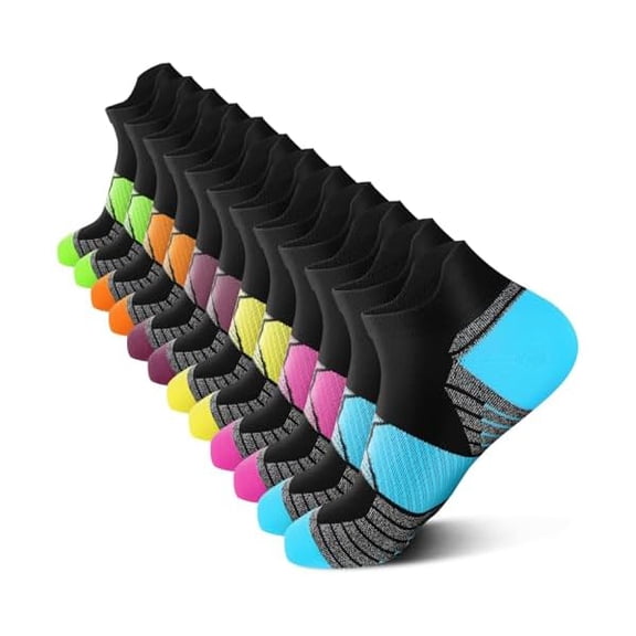 Eryueer Compression Running Socks Women (6 Pairs), Ankle Athletic Socks Low Cut with Arch Support