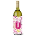 thumbnail image 1 of Letra U Flores Y Mariposas Rosa Botella De Vino Bebida Aislador Hugger Cj2005-Uliterk, 1 of 1