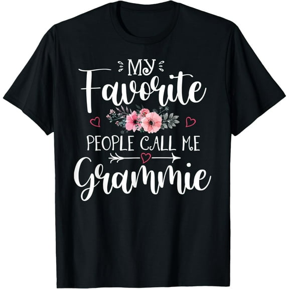 My Favorite People Call Me Grammie Funny Floral Mother's Day T-ShirtMen and women, Black T-shirt, size: Extra large