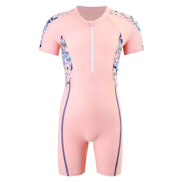 KYAIGUO Kids Girls One Piece Rash Guard Swimsuit Toddler Water Sport Short Swimwear UPF 50+ Sun Protection Bathing Suits 4-14T