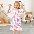 thumbnail image 5 of Pink Flower Heart Pattern Girls Short Sleeve Dress A Line Sun Protection Breathable Comfort Sundress 2T, 5 of 8