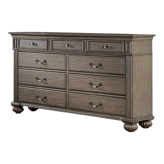 Furniture of America Damos Solid Wood 9-Drawer Dresser in Gray