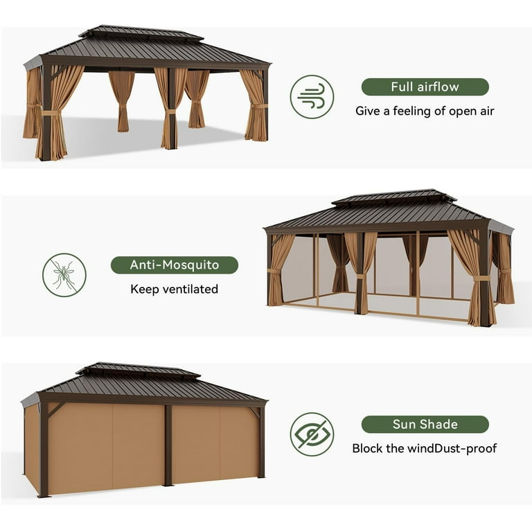 unico SOTO AVボード 120 Aoxun Metal Top Patio Hardtop Gazebo 12ft x 20ft, Outdoor