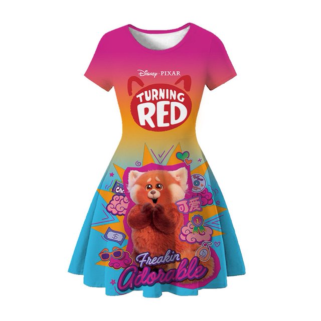 Turning Red Disney Ropa Niñas Vestido de verano Niños Cosplay Mei Panda rojo Estampado de dibujos animados Traje de encanto Casual Princesa Vestidos7-8T (Etiqueta 140) Gao Jinjia LED