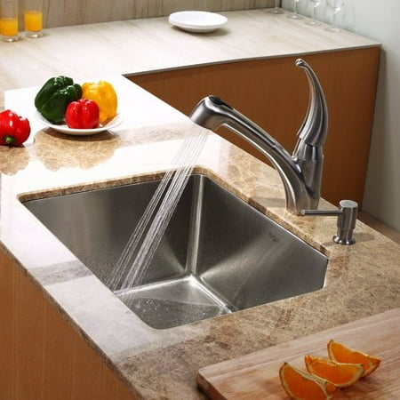 Kraus Stainless Steel 23'' x 18.75'' Undermount Kitchen Sink with Faucet and Soap Dispenser