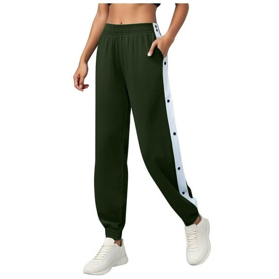 zaveiop Womens Tear Away Pants Side Split Snap Open Bottom Sweatpants Leg Breakaway Post Surgery Pants Joggers Athletic with Pockets (Dark Green, M)