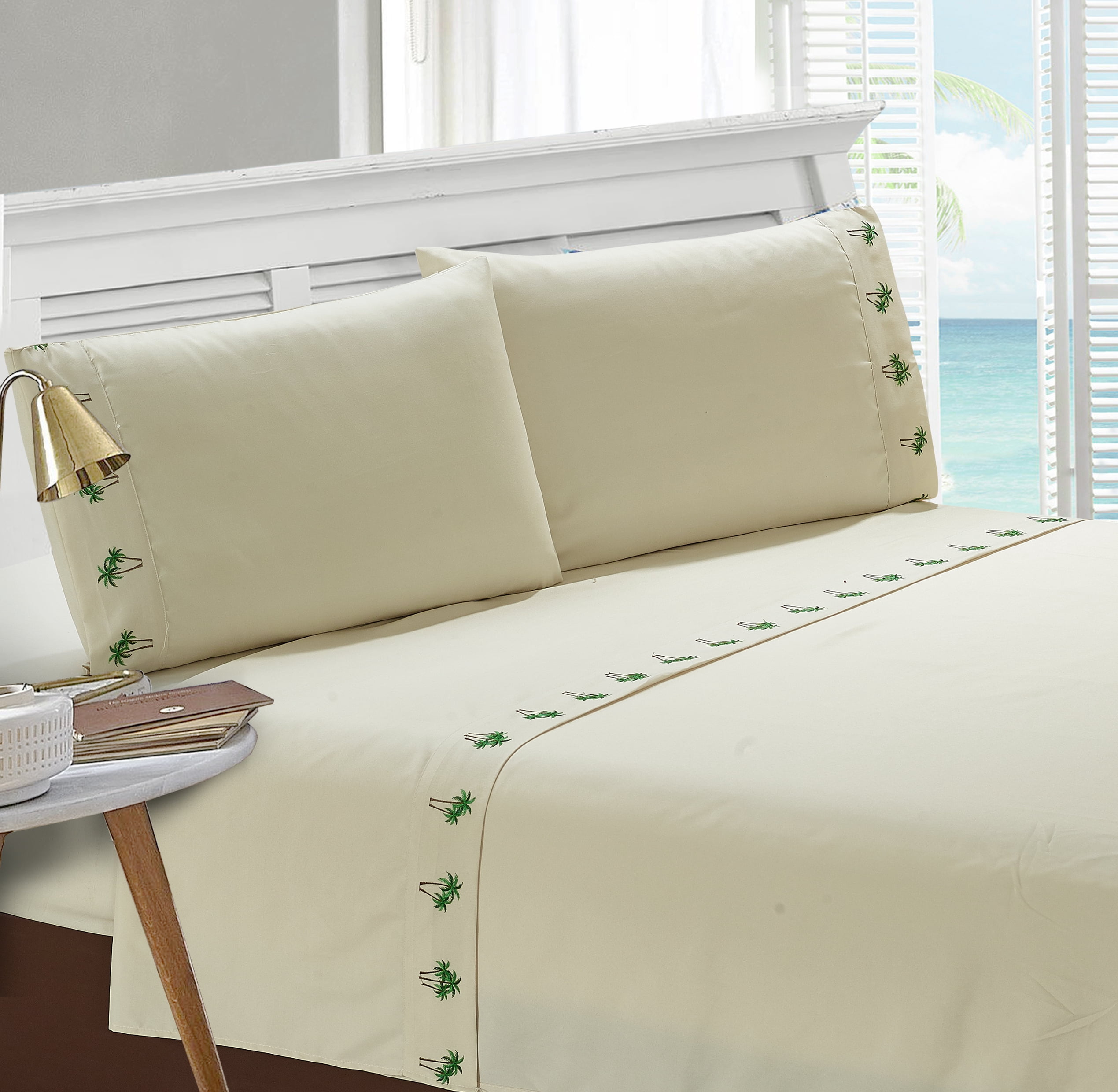 Embroidered Palm Tree Grove Sheet Set Twin